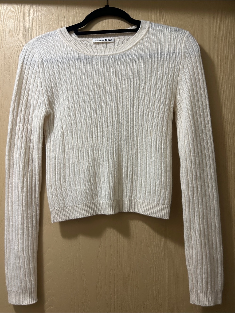 Reformation jeans off White Ribbed cashmere Crewneck thin Sweater MED - Picture 8 of 11